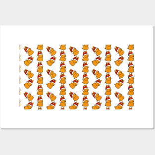 Christmas Bunnies in Santa Hats Pattern Posters and Art